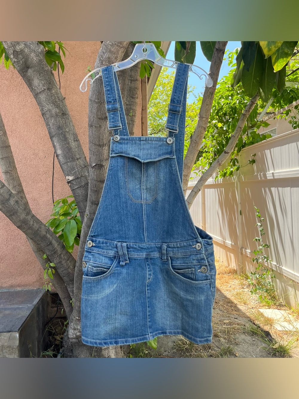 2011 Mossimo Blue Denim Mini Skirt Overalls / Skirtalls .